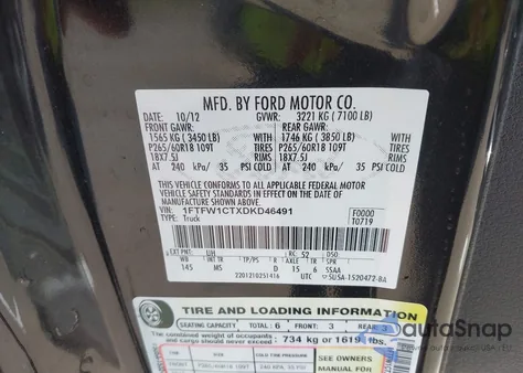 2013 Ford F-150 Xlt из США, поврежденный, VIN 1FTFW1CTXDKD46491